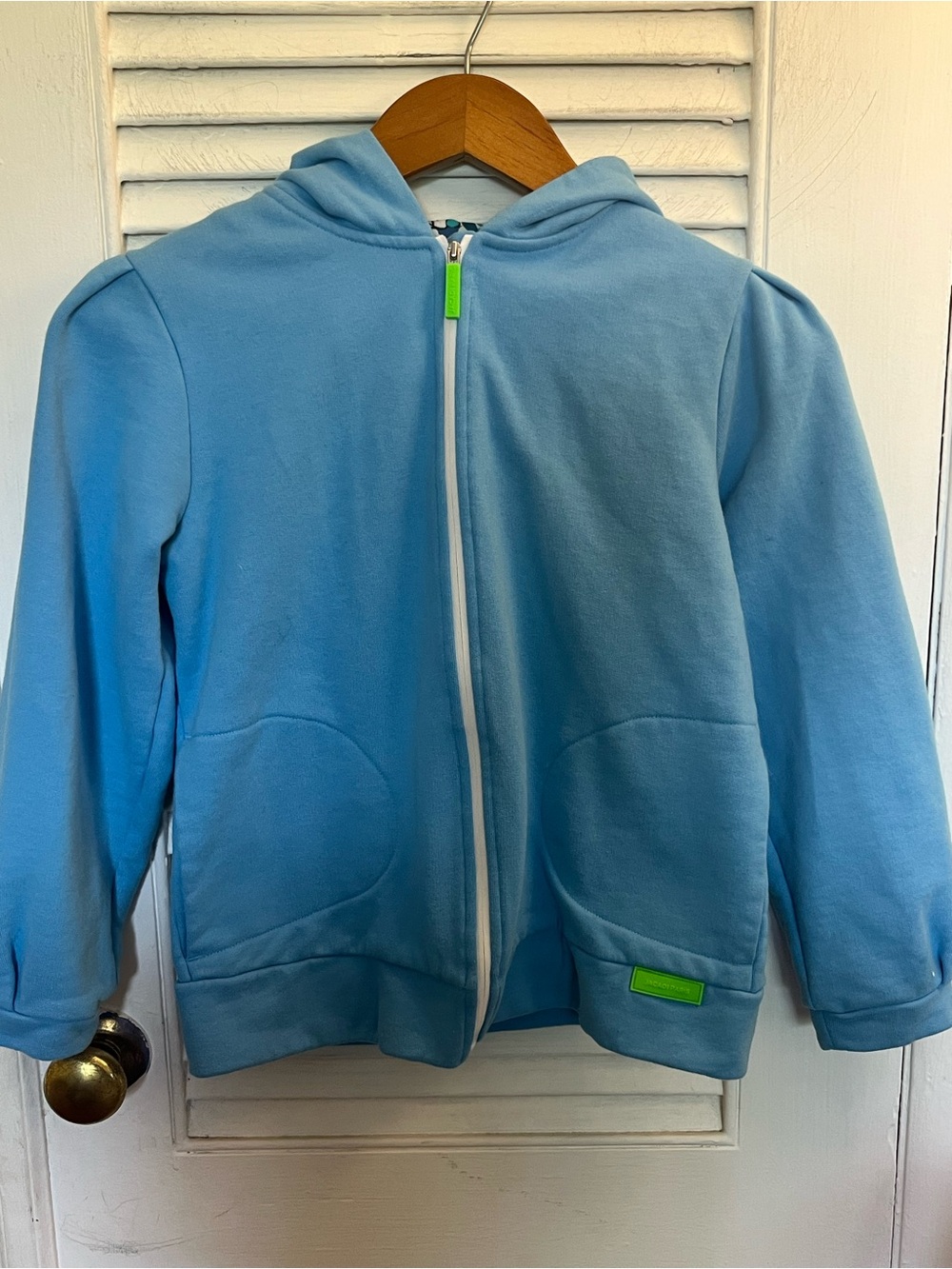Jacadi Paris Girls 12A blue floral hoodie sweatshirt zippered front and pockets